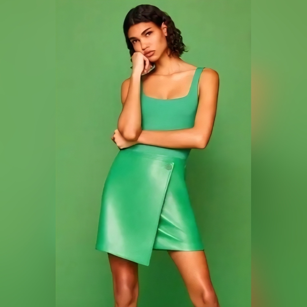 Babaton Vibrant Green Mini Leather Skirt